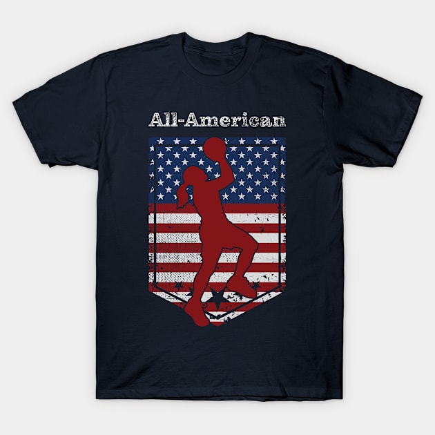 Patriotic All-American Basketball Vintage Distressed T-Shirt by CoffeeandTeas